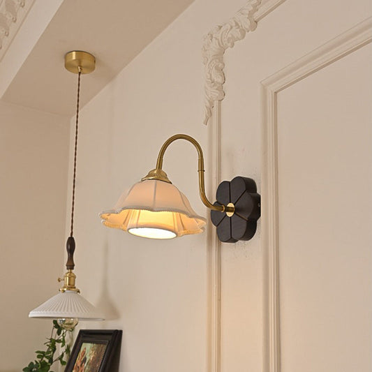 French Fabric Ash Petal-Shaped 1-Light Wall Sconce Lamp