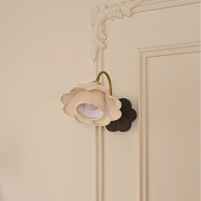 French Fabric Ash Petal-Shaped 1-Light Wall Sconce Lamp
