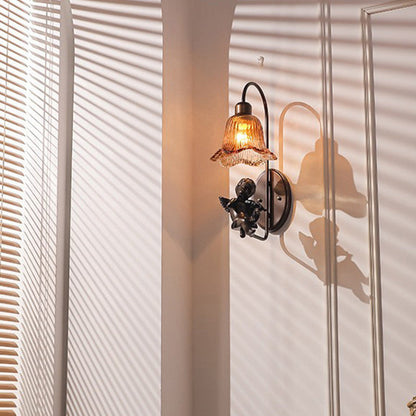 French Resin Glass Petal-Shaped 1-Light Wall Sconce Lamp