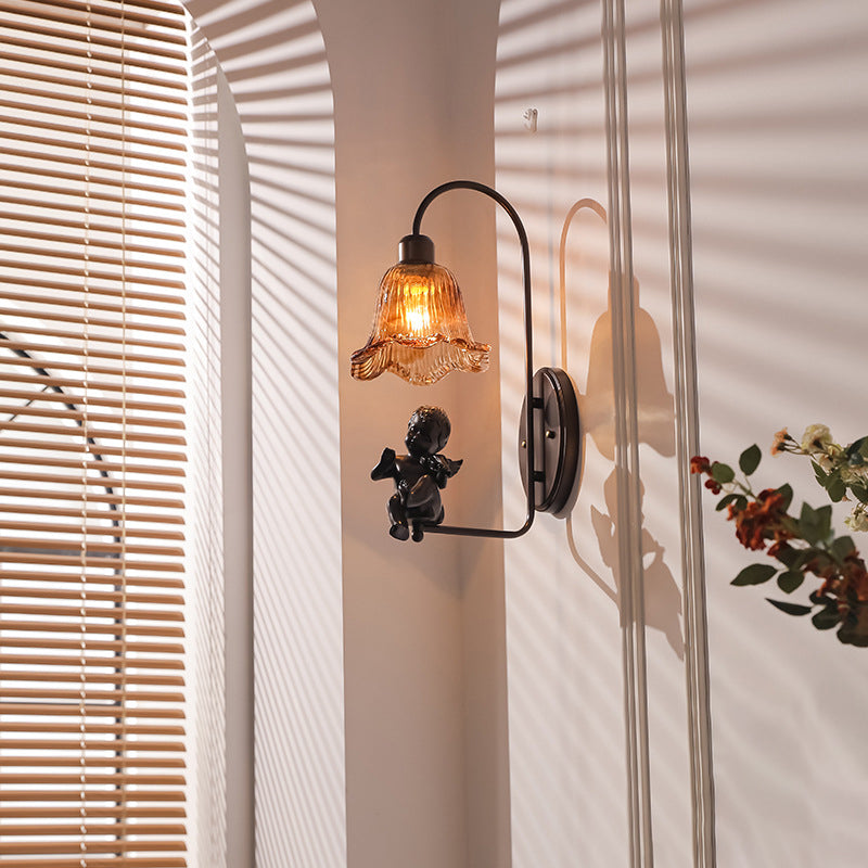 French Resin Glass Petal-Shaped 1-Light Wall Sconce Lamp