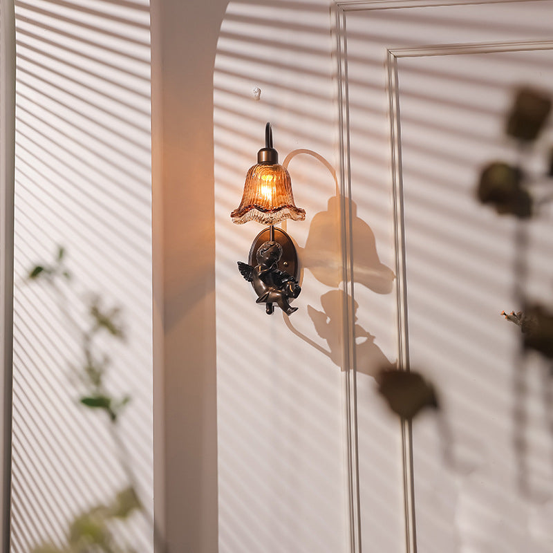 French Resin Glass Petal-Shaped 1-Light Wall Sconce Lamp