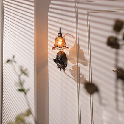 French Resin Glass Petal-Shaped 1-Light Wall Sconce Lamp