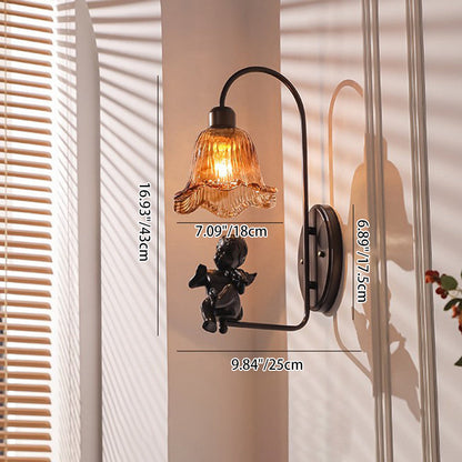 French Resin Glass Petal-Shaped 1-Light Wall Sconce Lamp