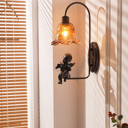 French Resin Glass Petal-Shaped 1-Light Wall Sconce Lamp