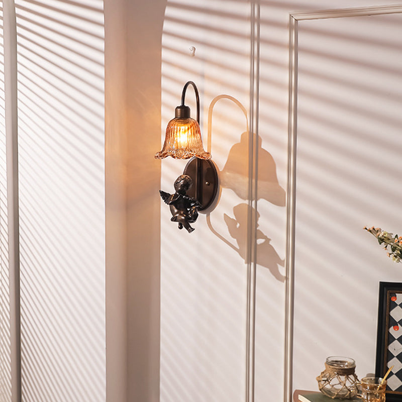 French Resin Glass Petal-Shaped 1-Light Wall Sconce Lamp
