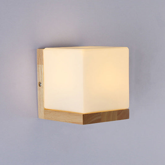 Scandinavian Wood Glass 1-Light Wall Sconce Lamp