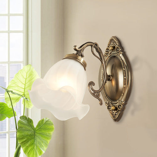 European Drum Glass Copper 1-Light Wall Sconce Lamp