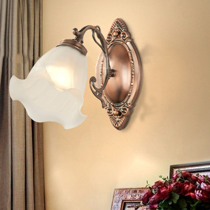 European Drum Glass Copper 1-Light Wall Sconce Lamp