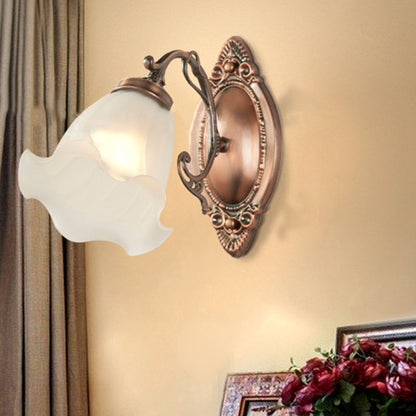 European Drum Glass Copper 1-Light Wall Sconce Lamp