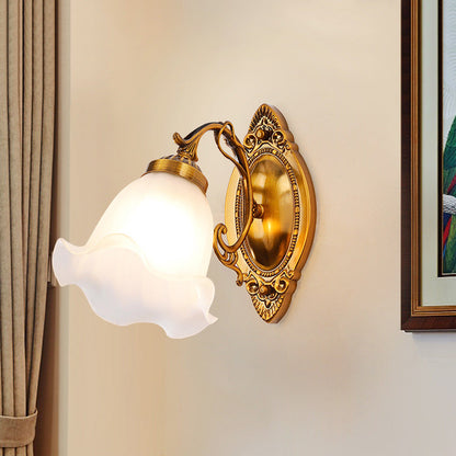 European Drum Glass Copper 1-Light Wall Sconce Lamp