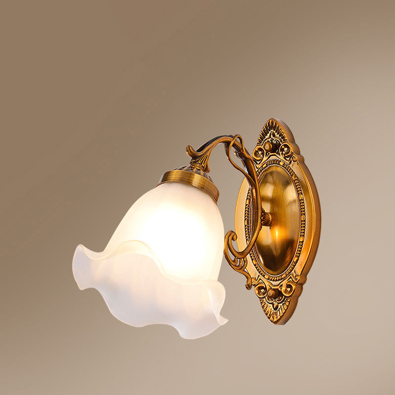 European Drum Glass Copper 1-Light Wall Sconce Lamp