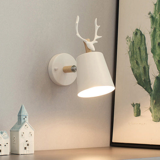 Creative Drum Iron Wood 1-Light Wall Sconce Lamp