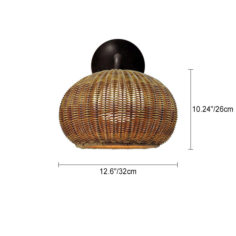 Nordic Round Rattan Iron 1-Light Wall Sconce Lamp