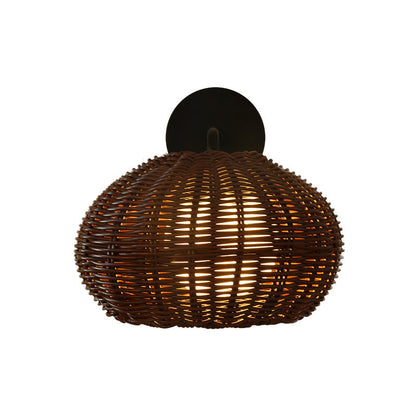 Nordic Round Rattan Iron 1-Light Wall Sconce Lamp