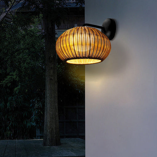 Nordic Round Rattan Iron 1-Light Wall Sconce Lamp