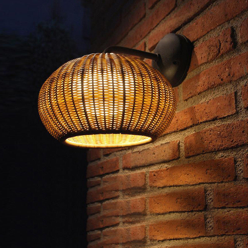 Nordic Round Rattan Iron 1-Light Wall Sconce Lamp