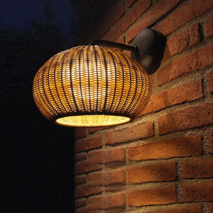 Nordic Round Rattan Iron 1-Light Wall Sconce Lamp
