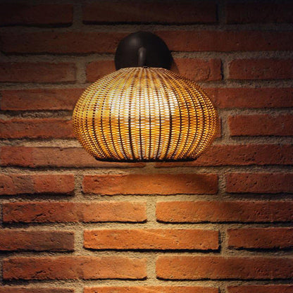 Nordic Round Rattan Iron 1-Light Wall Sconce Lamp