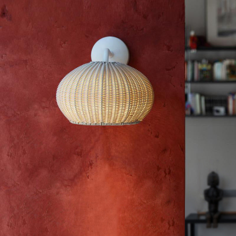 Nordic Round Rattan Iron 1-Light Wall Sconce Lamp