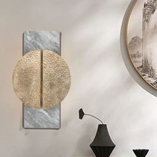 Chinese Round Marble Copper 2-Light Wall Sconce Lamp