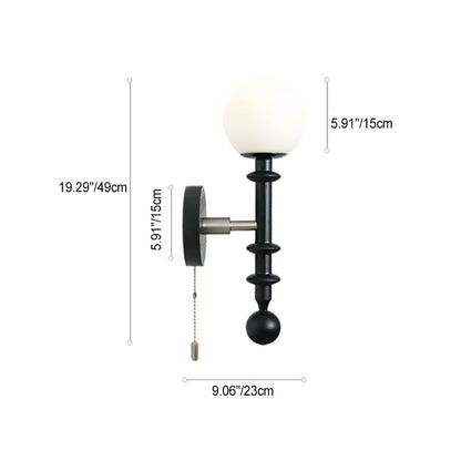 French Column Wood Glass 1-Light Wall Sconce Lamp