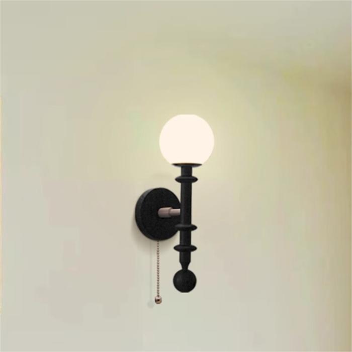 French Column Wood Glass 1-Light Wall Sconce Lamp