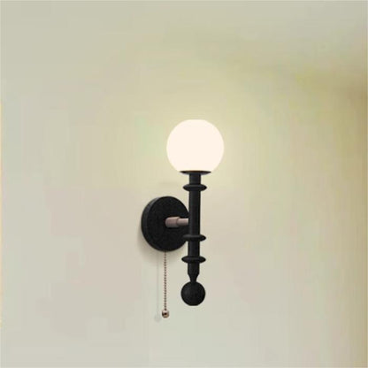 French Column Wood Glass 1-Light Wall Sconce Lamp
