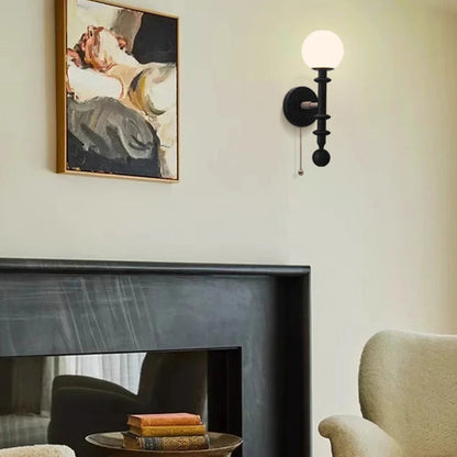 French Column Wood Glass 1-Light Wall Sconce Lamp