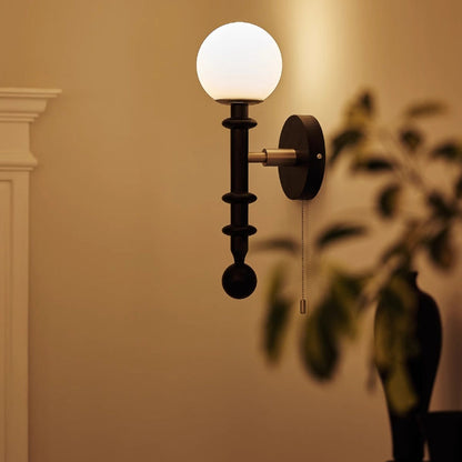 French Column Wood Glass 1-Light Wall Sconce Lamp