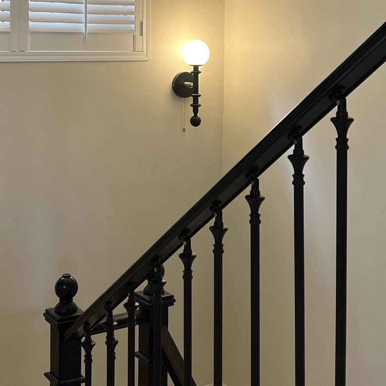 French Column Wood Glass 1-Light Wall Sconce Lamp