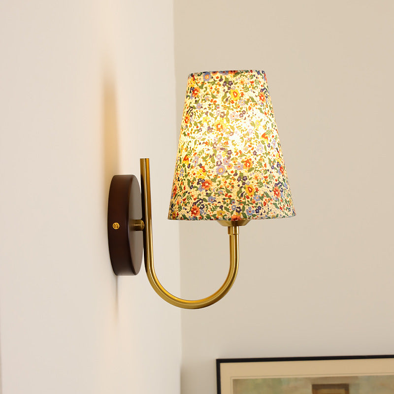 Nordic Drum Wood Iron Fabric 1-Light Wall Sconce Lamp