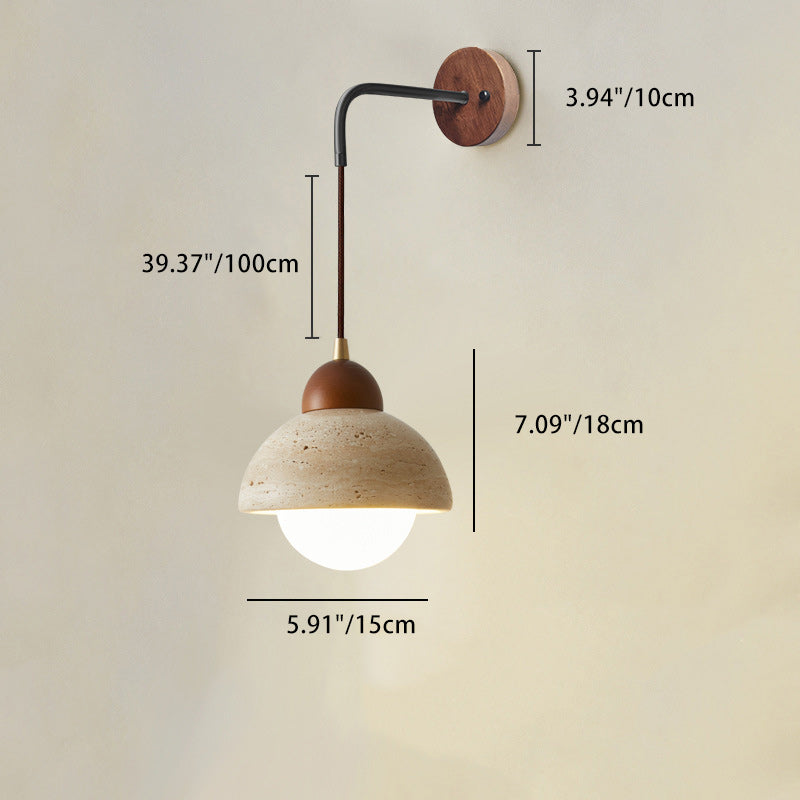 Japanese Globe Stone Wood Iron 1-Light Wall Sconce Lamp