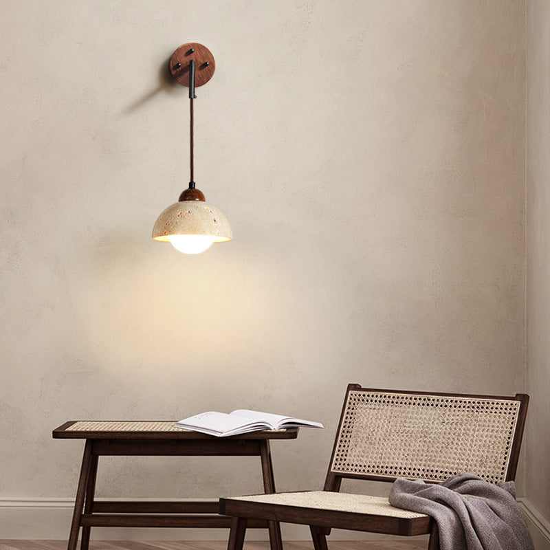 Japanese Globe Stone Wood Iron 1-Light Wall Sconce Lamp
