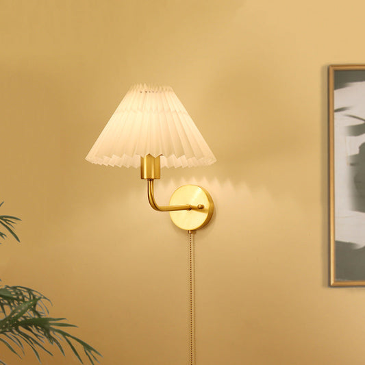 Nordic Drum Copper Fabric 1-Light Wall Sconce Lamp