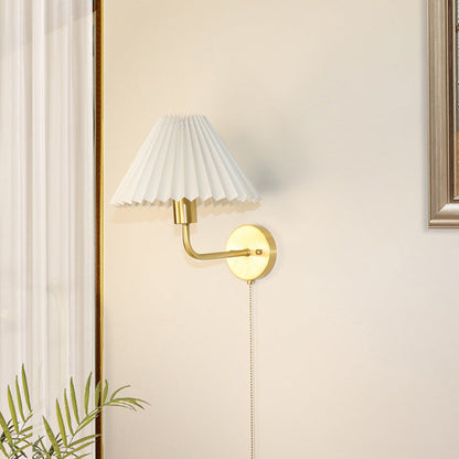 Nordic Drum Copper Fabric 1-Light Wall Sconce Lamp