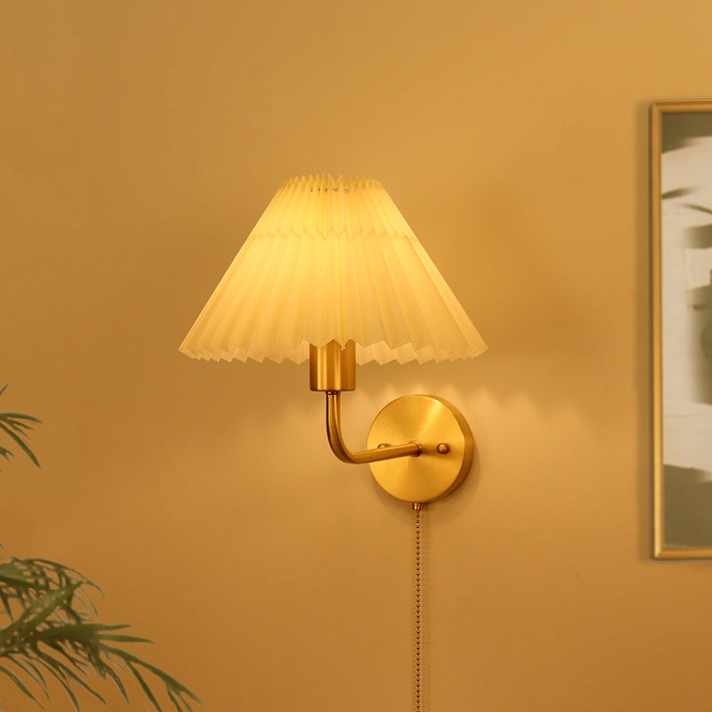 Nordic Drum Copper Fabric 1-Light Wall Sconce Lamp