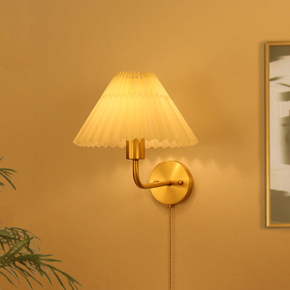 Nordic Drum Copper Fabric 1-Light Wall Sconce Lamp