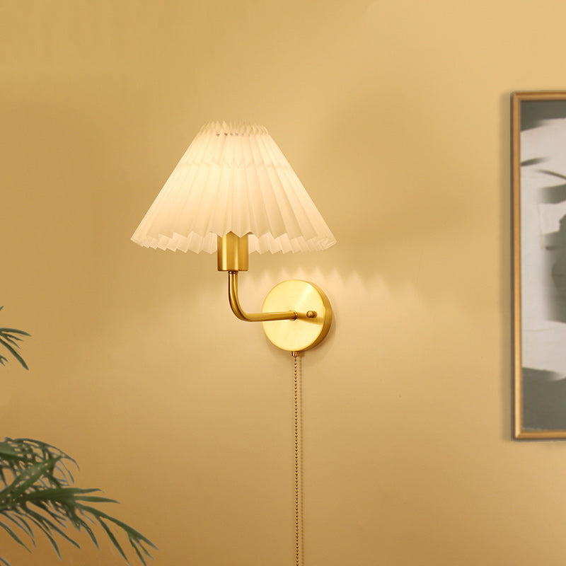 Nordic Drum Copper Fabric 1-Light Wall Sconce Lamp