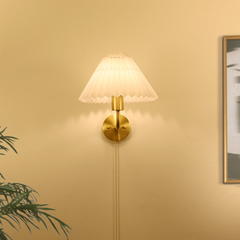 Nordic Drum Copper Fabric 1-Light Wall Sconce Lamp