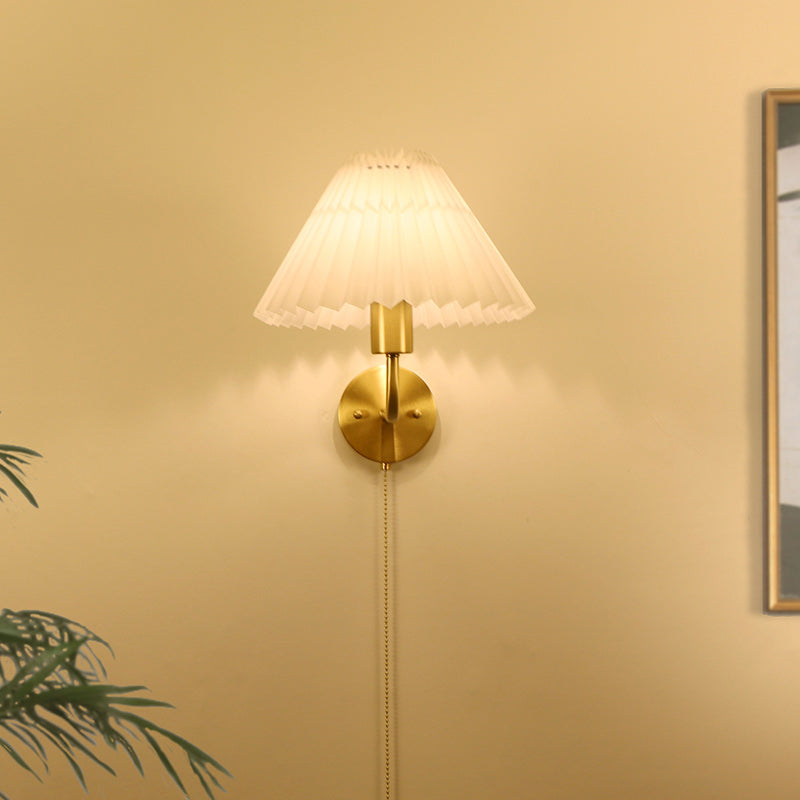 Nordic Drum Copper Fabric 1-Light Wall Sconce Lamp