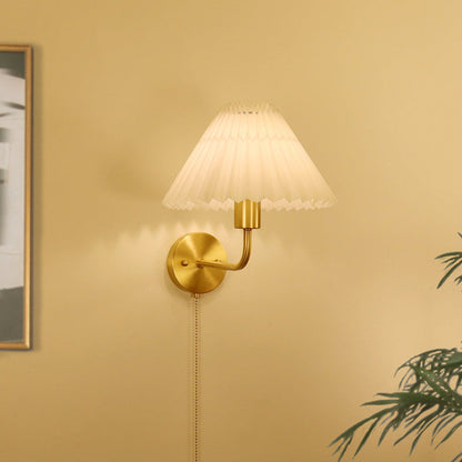 Nordic Drum Copper Fabric 1-Light Wall Sconce Lamp