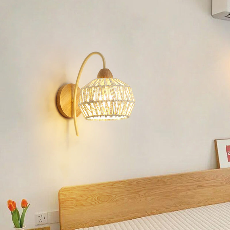 Japanese Drum Iron Wood Rattan 1-Light Wall Sconce Lamp