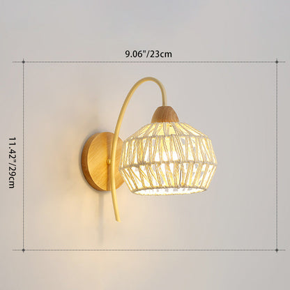Japanese Drum Iron Wood Rattan 1-Light Wall Sconce Lamp