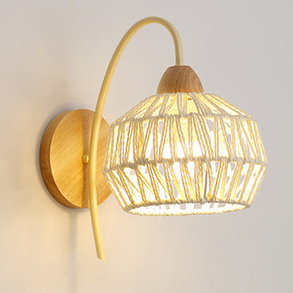 Japanese Drum Iron Wood Rattan 1-Light Wall Sconce Lamp