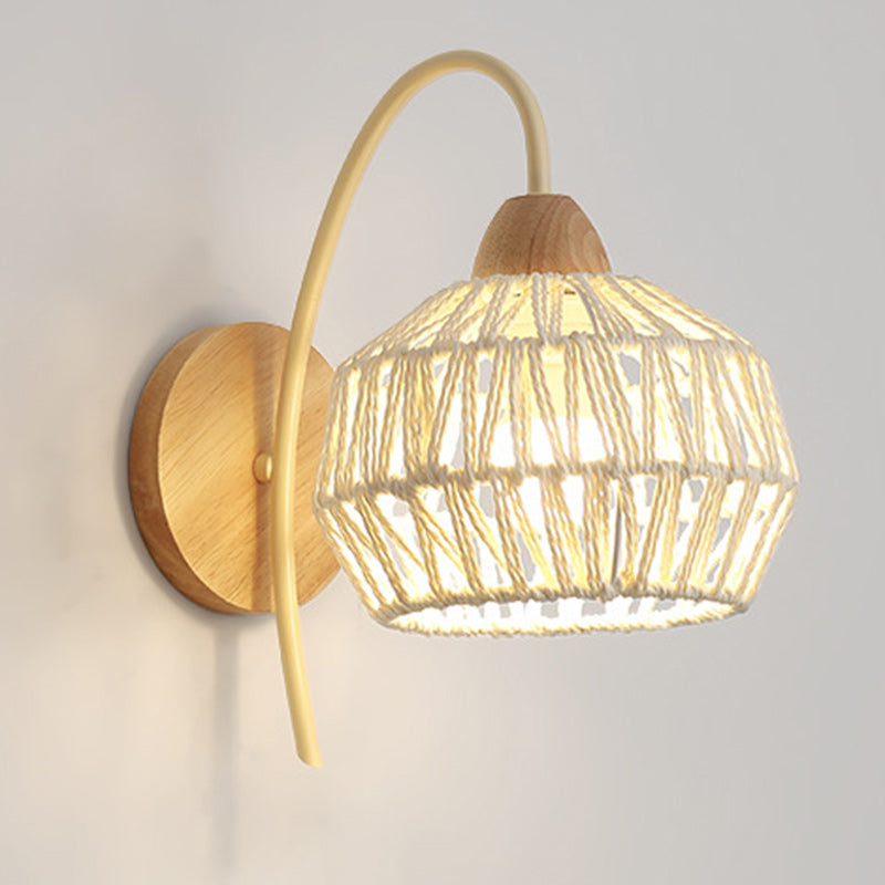 Japanese Drum Iron Wood Rattan 1-Light Wall Sconce Lamp