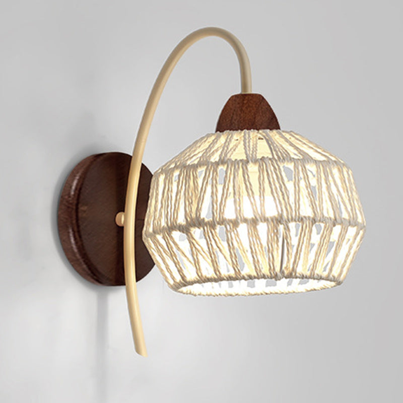 Japanese Drum Iron Wood Rattan 1-Light Wall Sconce Lamp
