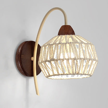 Japanese Drum Iron Wood Rattan 1-Light Wall Sconce Lamp