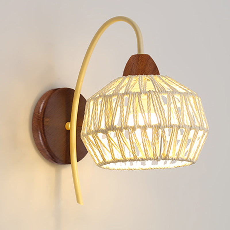 Japanese Drum Iron Wood Rattan 1-Light Wall Sconce Lamp