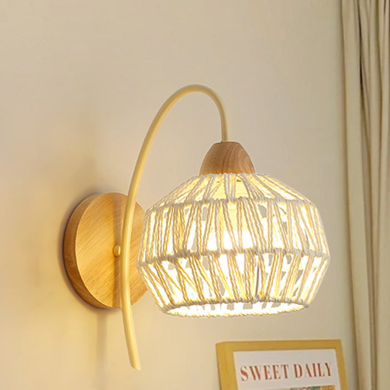 Japanese Drum Iron Wood Rattan 1-Light Wall Sconce Lamp