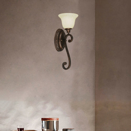 Traditional Rustic Cup Iron Glass 1-Light Wall Sconce Lamp